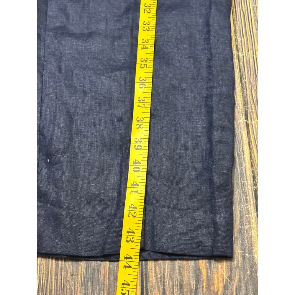Zara Trousers Womens L Navy Blue 100% Linen High Waisted Wide Leg NWT